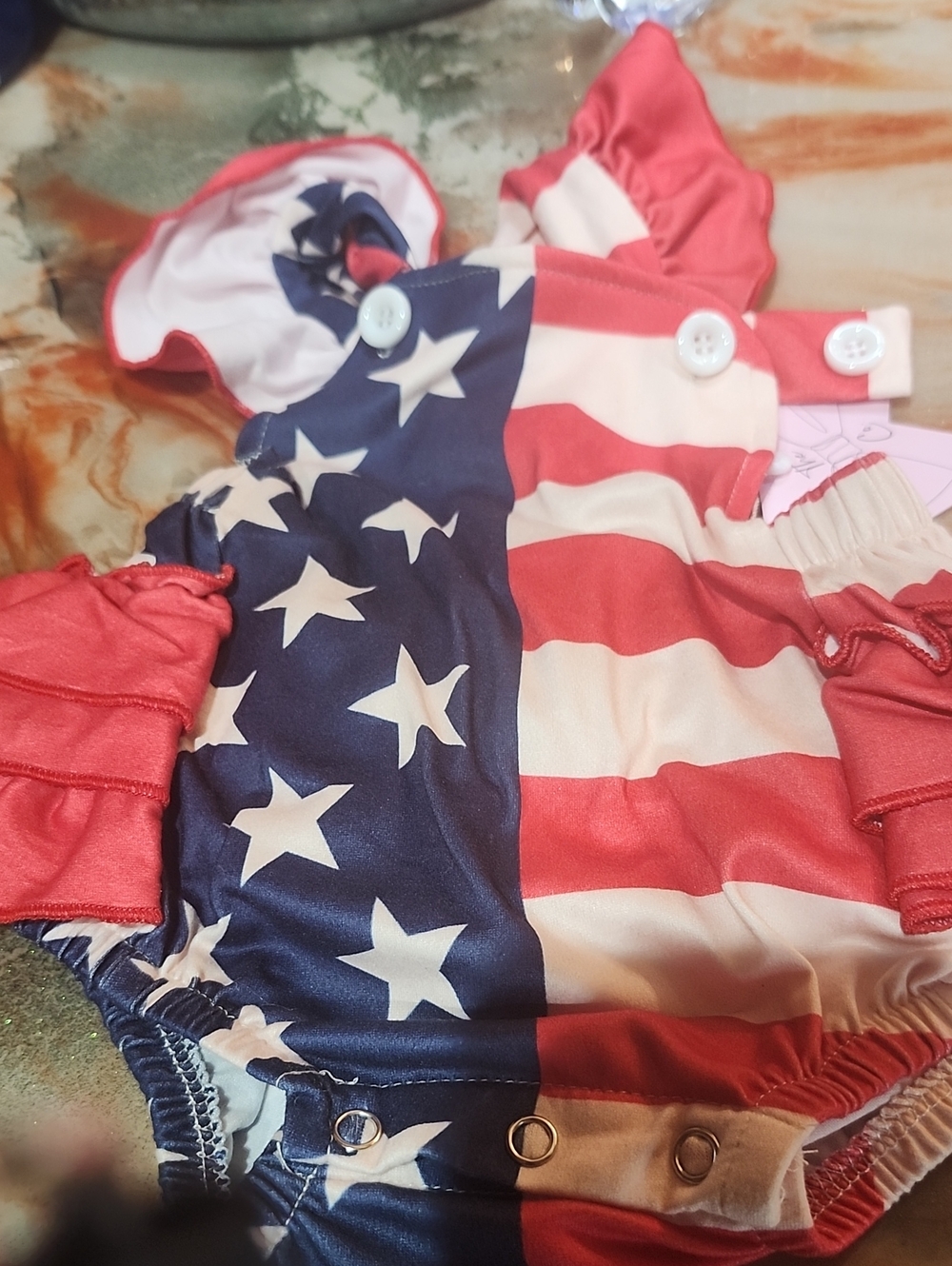 American Flag Stars & Stripes Kids Swim Romper - Red, White & Blue
